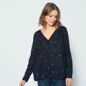 Des Petits Hauts Romane Frutti Printed Buttondown Shirt Blouse Top Navy S 218127